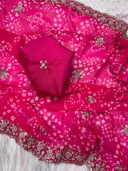 Beautiful Soft Georgette Bandhej Sequence & Thread Work Saree