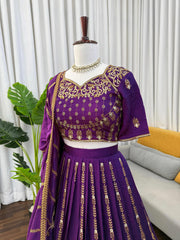 Party-wear Vichitra Silk Thread With & Sequence Work Lehenga Choli