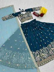 Festival Special Vichitra Silk Embroidery Thread & Sequence Work Lehenga With Stitched Blouse