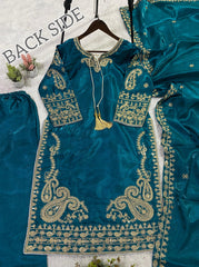 Wedding Season Special Glass Roman Silk Coding Sequence with Embroidery Work Suit