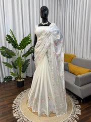 Beautiful Elegance Chiffon Thread Work Saree