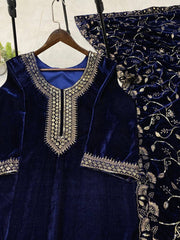 Winter Special Velvet Sequence Embroidery Work Suit