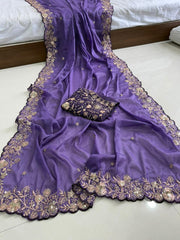 Beautiful Georgette Sequence With Cutwork Border Saree