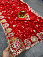 Beautiful Georgette Luxury Bandhani Printed Saree