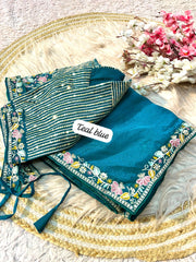 Party-wear Shining Moss Silk Embroidery With Sequence Work Saree With Stitched Blouse