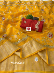 Beautiful Soft Shine Kota Checks Gotapatti & Foil Work Saree