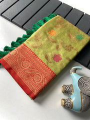 Beautiful Organza Tissue Silk With Different Zari Weaving Saree