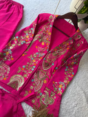 Trendy Stylish Chinon Silk Sequence Embroidery Work Three Piece Set