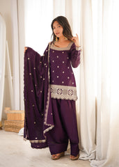 Festive Special Glass Roman Silk Embroidery Sequence Dori Work Farshi Salwar Suit