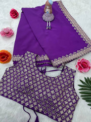 Designer Georgette Sequence With Cut Work Border Saree
