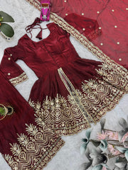 Party-wear Heavy Two Tone Fendy Satin Silk Sharara