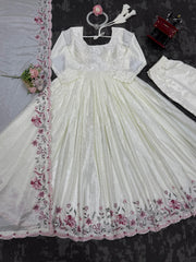 Beautiful Chinon Silk Sequence Work Gown