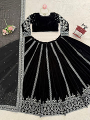 Blockbuster Black Viscose Velvet Thread With & Sequence Work Lehenga Choli