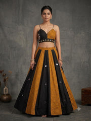 Navratri Special Ajrakh Cotton With Slub Cotton Mirror Work Lehenga With Stitched Blouse