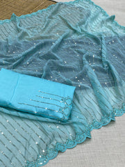 Party-wear Tabby Organza Silk Embroidery Sequence Work Saree