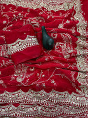 Attractive Pure Space Silk Embroidery Work Saree