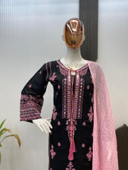 Party-wear Designer Roman Silk Embroidery With Real Mirror Work Suit