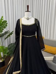 Effortless Charming Georgette Black Handwork Gown