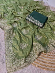 Beautiful chocolate Silk chain stitched Butta In Whole Saree