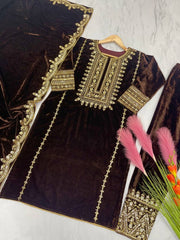 Designer Party-wear Viscose Velvet With Embroidery Sequence Work Suit