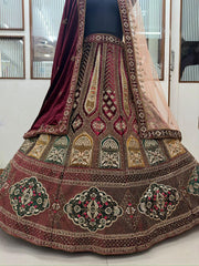 Heavy Pure Lycra Velvet Zarkan Work Multi Colour Double Duppata & Double Cancan Bridal Lehenga Choli