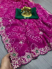 Beautiful Georgette Luxury Bandhani Printed Saree