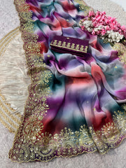 Beautiful Multi Color Georgette Work Saree