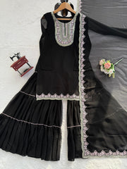 Elegant Ethnic Black Georgette Designer Thread With Sequence Work Sharara