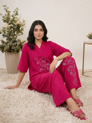 Beautiful Roman Silk Embroidery Work Co-Ord Set