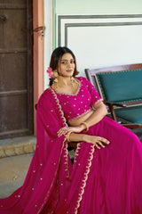 Beautiful Chinon Silk Sequence &Embroidery Work Belt Lehenga Choli