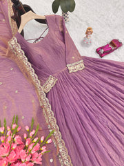 Party-wear Fendy Silk Embroidery Sequence Work Gown