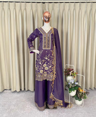 Festive Special Cosmos Silk Real Mirror With Embroidery Work Sharara