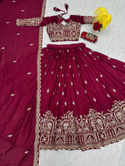 Festival Special Vichitra Silk Embroidery Sequence Work Lehenga With Stitched Blouse