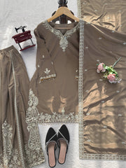 Beautiful Natural Crepe Thread With Sequence Work Suit