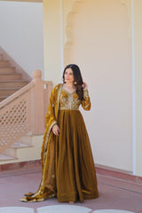 Beautiful Festival Special Fendy Silk With Zari & Sequence Embroidery Work Gown