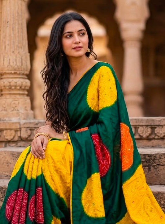 Beautiful Moss Bandhani Printed Saree