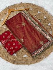 Festive Special Shimmery Tissue Embroidery Work Saree