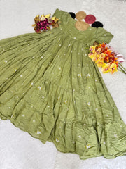 Summer Wear Mull Cotton Chanderi Embroidery Work Gown