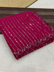 Party-wear Tabby Organza Silk Embroidery Sequence Work Saree