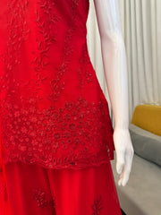 Stylish Red Net Thread With Sequence Work Sharara