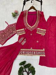 Party-wear Cosmos Real Mirror Embroidery Work Sharara
