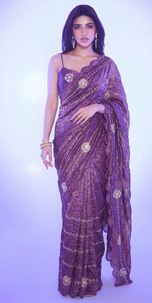 Party-wear Gold Crush Beats Sequence Work Saree