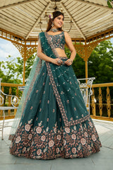 Beautiful French Crepe Embroidery Dori Zari Sequence Work Lehenga Choli