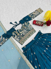 Festival Vichitra Silk Embroidery Thread & Sequence Work Lehenga With Stitched Blouse
