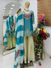 Party-wear Designer Fendy Embroidery Sequence Work Sharara