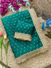 Party-wear Moss Fendy Chiffon Beautiful Silver Zari Weaving Saree