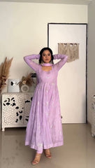 Ethnic Style Lavender Colour Georgette Foil Work Gown