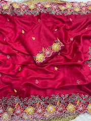 Party-wear Soft Tussar Silk Thread Embroidery Work Saree