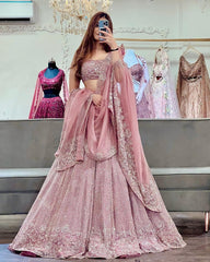 Pretty Pink Beautiful Georgette Embellished With Beautiful Shimmer Dori Work Lehenga Choli