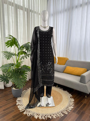 Black Charming Georgette Thread With Sequence & Real Mirror Work Dress